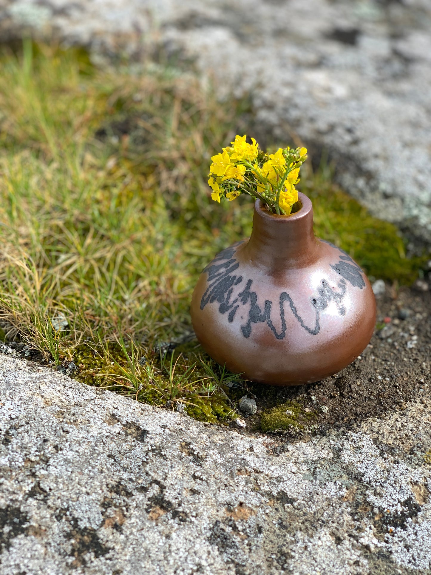 Mustard Shino Scribble Bud Vase