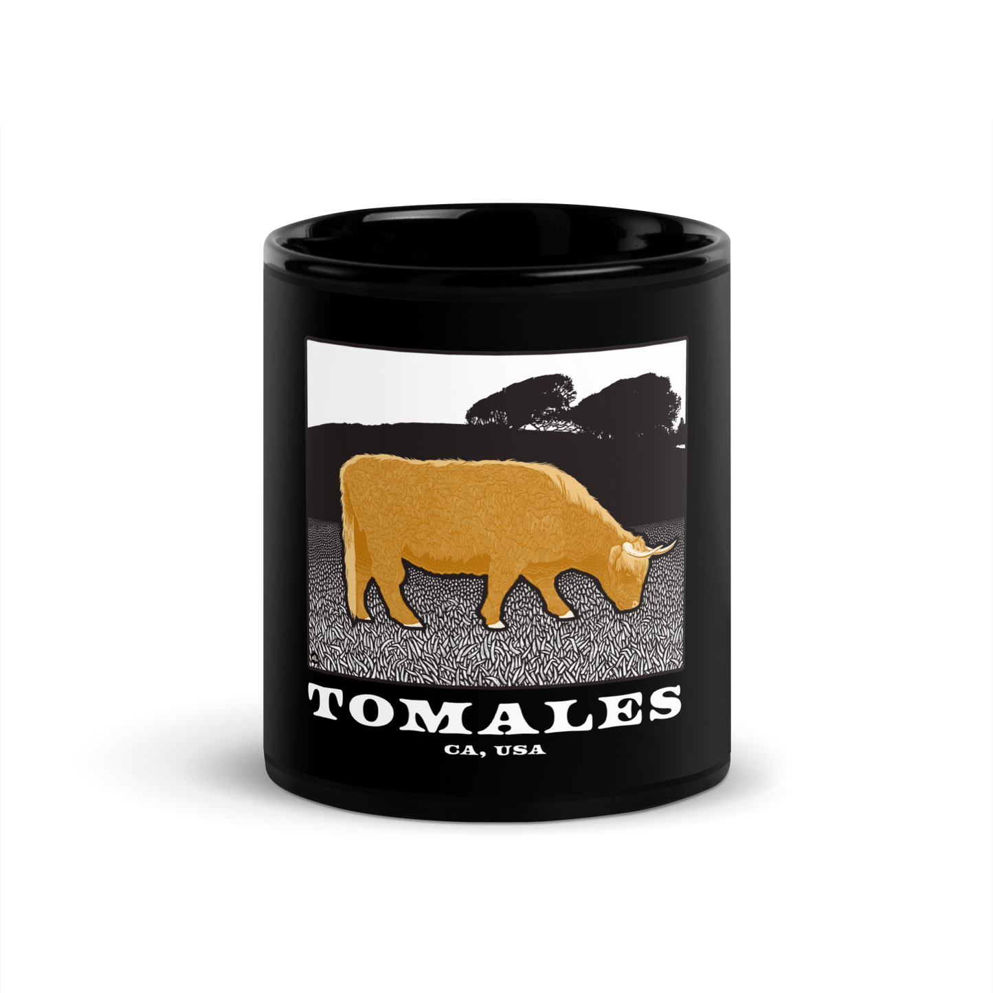 Tomales Highland Cow Black Glossy Mug